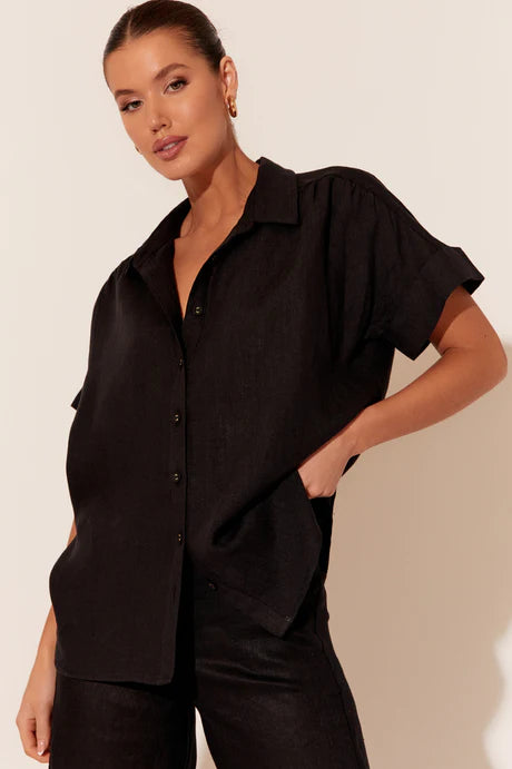 Bryony Linen Short Sleeve Shirt Black