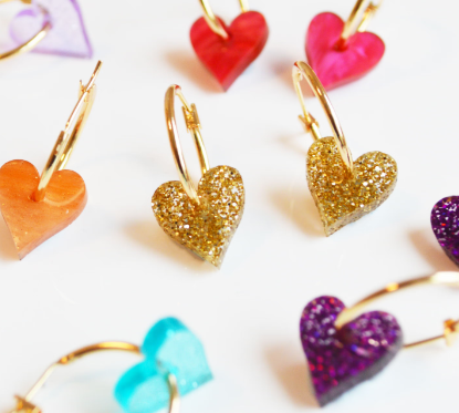 Mini Heart Earrings Gold Glitter