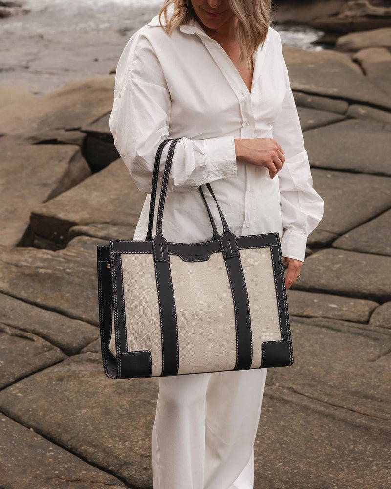 Toorak Canvas Tote Bag Natural Black