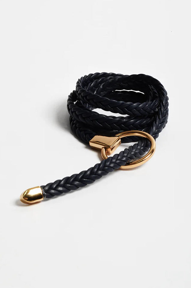 Ring Front Plaited Tie Belt Navy