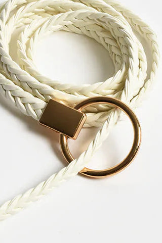 Ring Front Plaited Tie Belt White