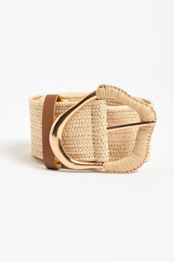 Wrapped Buckle Stretch Belt Natural