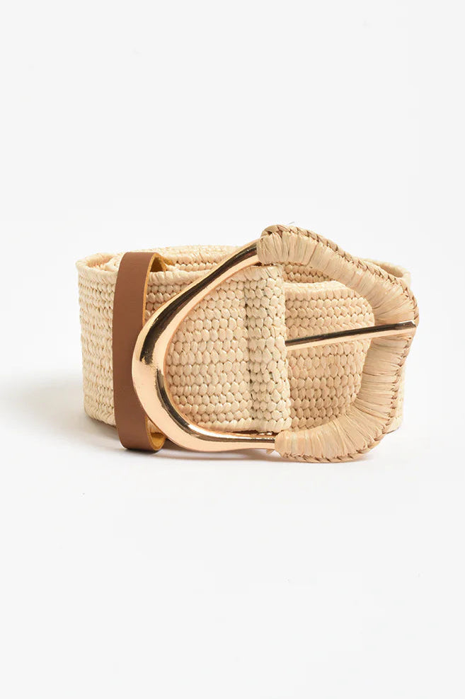 Wrapped Buckle Stretch Belt Natural