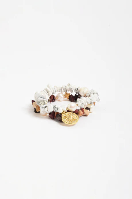 Sun Charm Stone Chip Pearl Bracelet