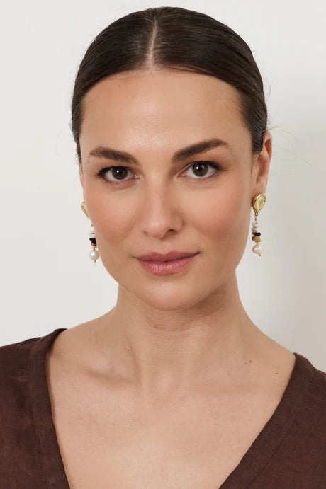 Freshwater Pearl Stone Chip Drop Earrings