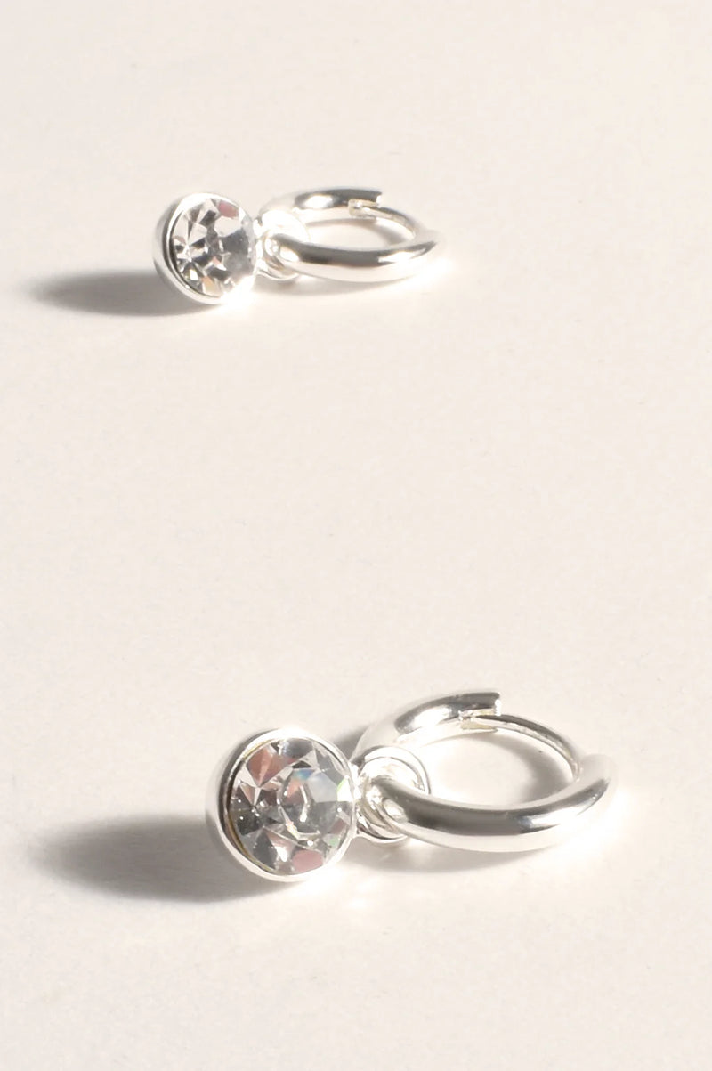 Glass Drop Mini Hoops Silver