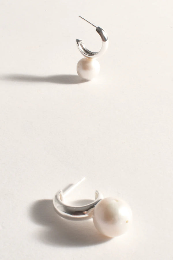 Marina Pearl Drop Chubby Hoops Cream Silver