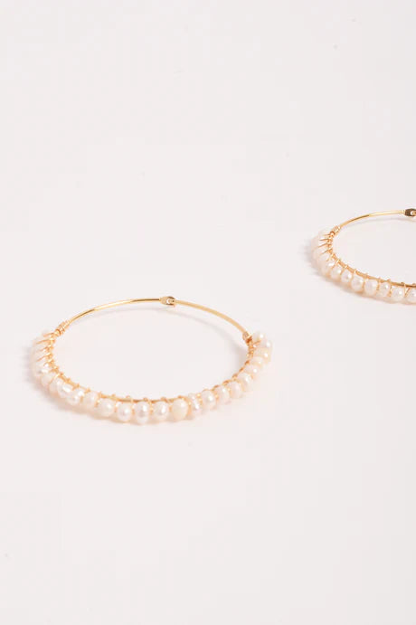 Wired Mini Pearl Hoops Gold