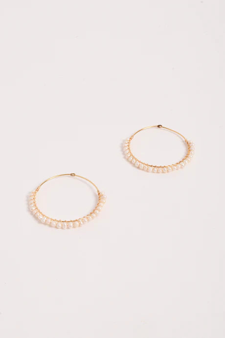Wired Mini Pearl Hoops Gold