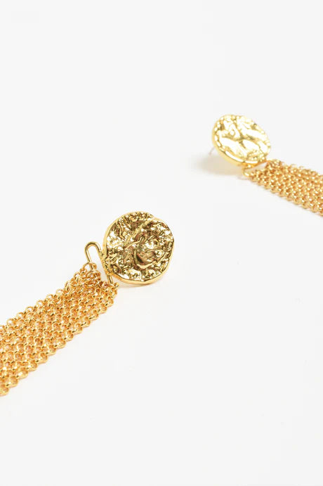 Long Event Chain Tassel Earrings Gold