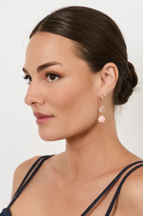 Ceramic Glass Shell Drop Hoops Pink