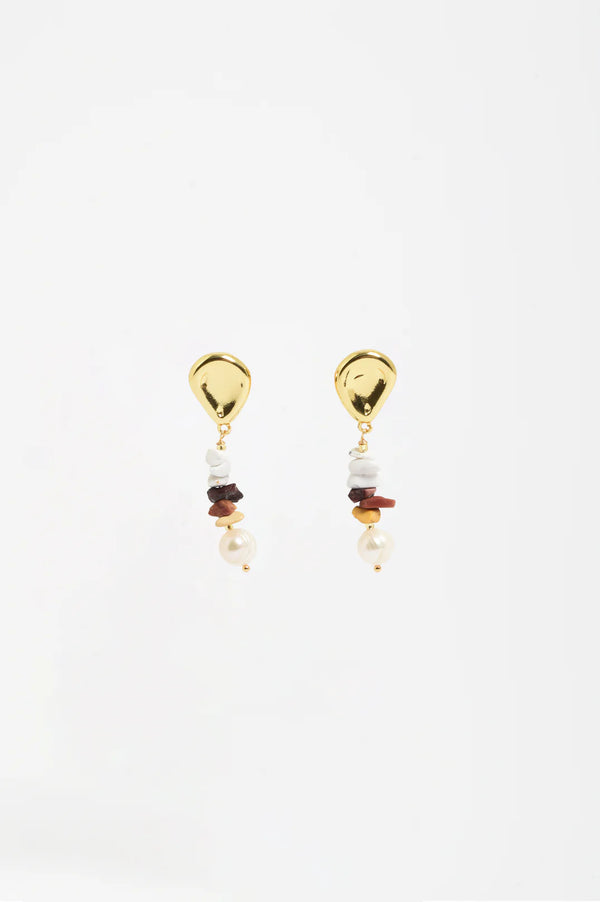 Freshwater Pearl Stone Chip Drop Earrings