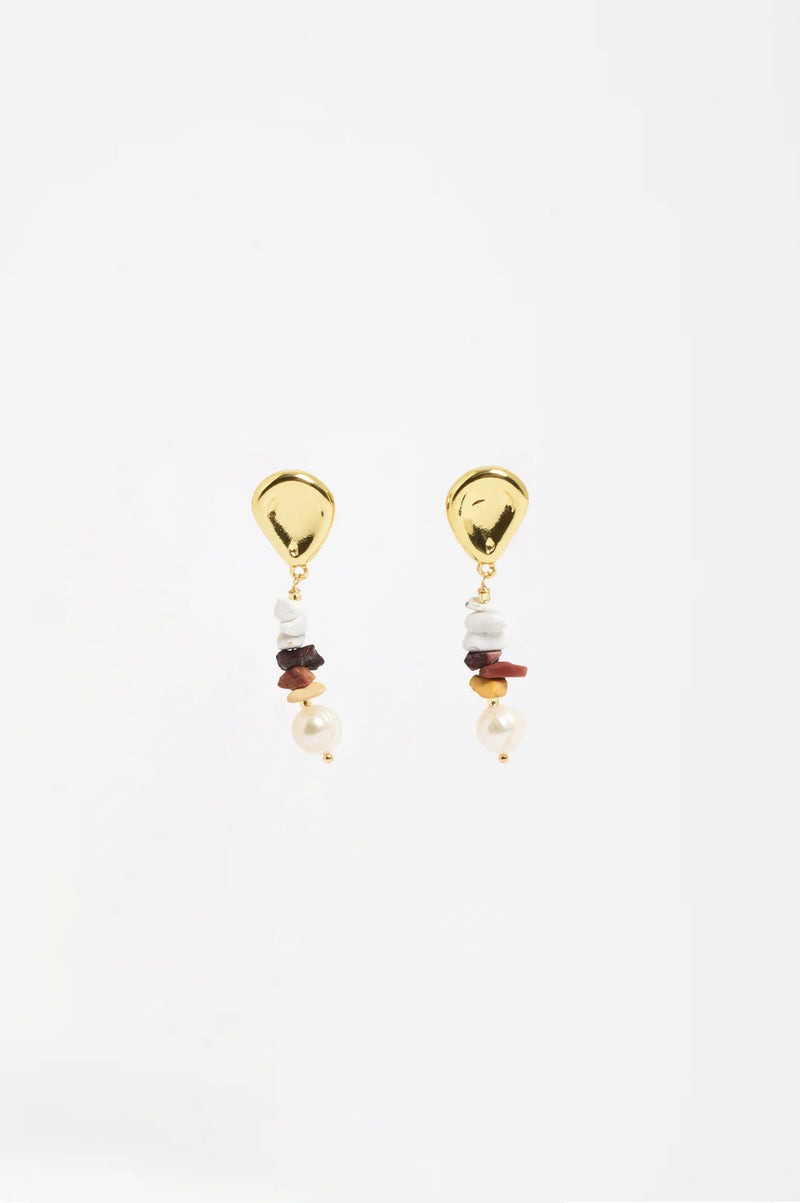 Freshwater Pearl Stone Chip Drop Earrings