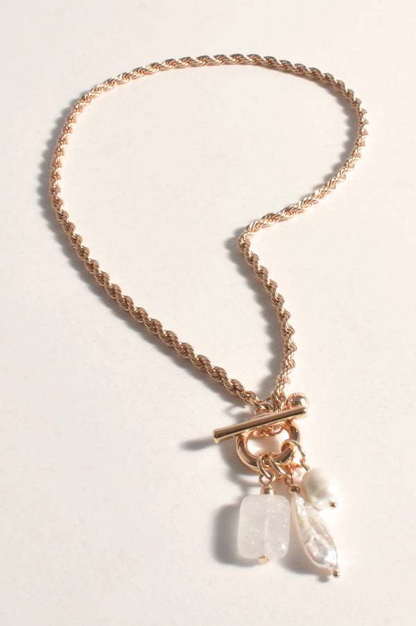 Pearl Stone Cluster Short Necklace Gold/Crea