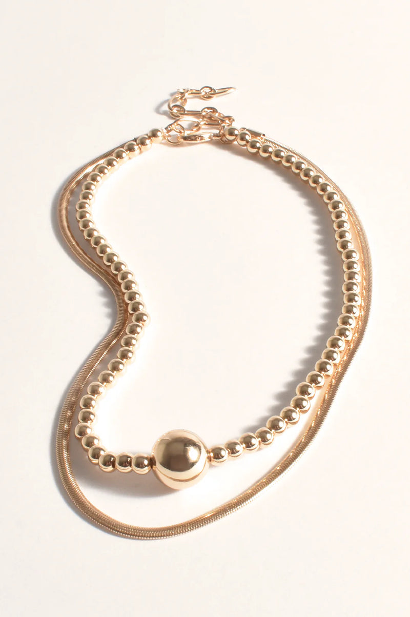 Chain and Ball Layered Necklace Gold