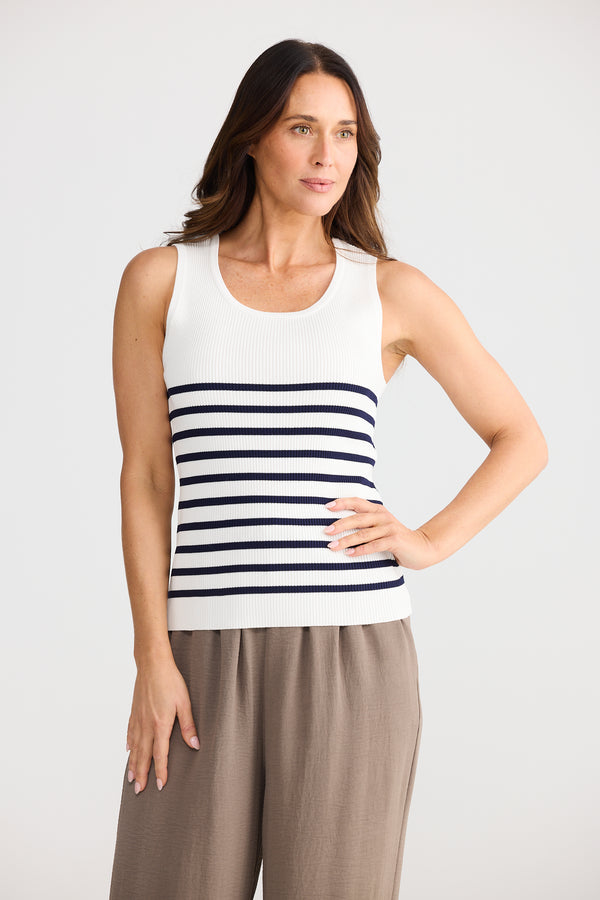Amba Tank White w Navy Stripe