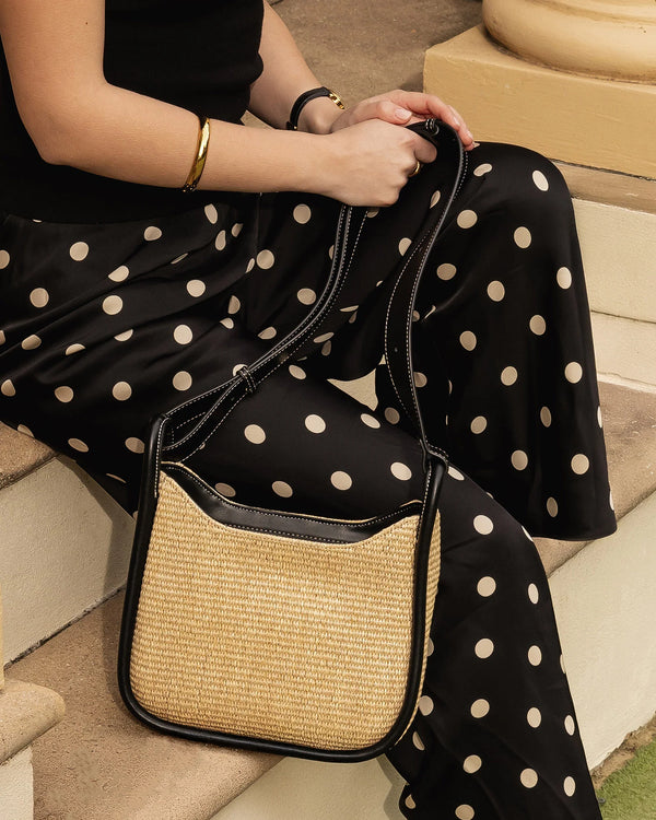 Clare Shoulder Bag Raffia Black