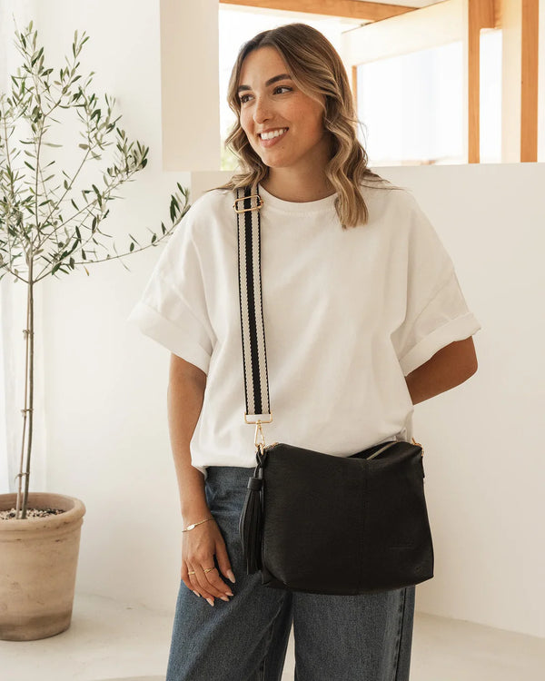 Daisy Stripe Crossbody Bag Black