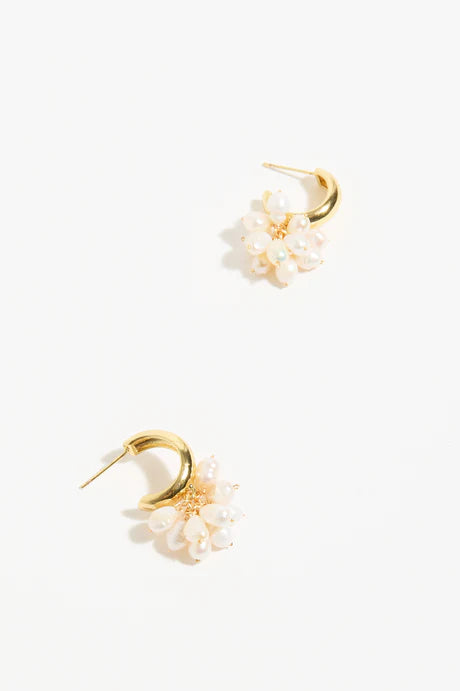 Freshwater Pearl Cluster Drop  Mini Hoops Gold