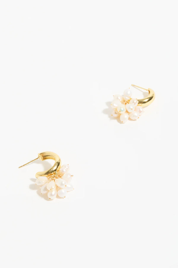 Freshwater Pearl Cluster Drop  Mini Hoops Gold