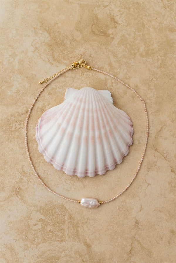 Koa Necklace Rectangle Pearl