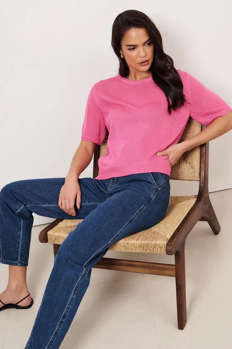 Lorelai Knit Short Sleeve Top Pink