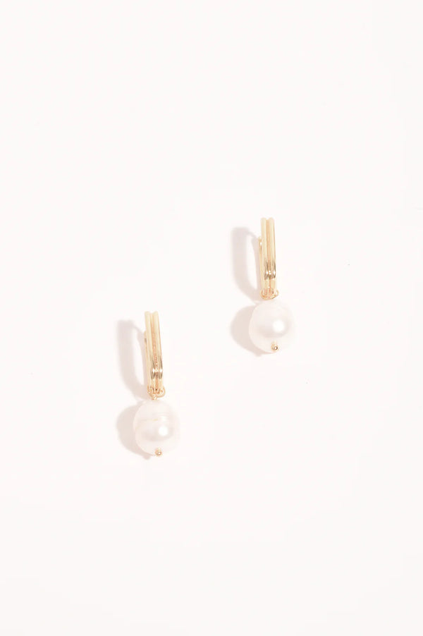 Rectangle Link Pearl Drop Earring Gold