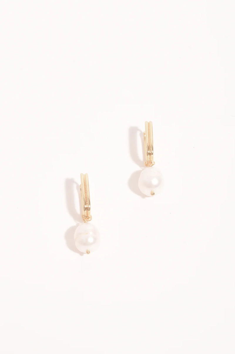Rectangle Link Pearl Drop Earring Gold