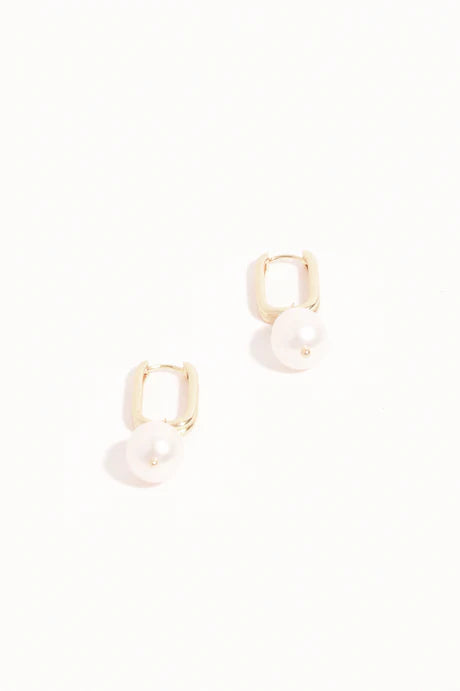 Rectangle Link Pearl Drop Earring Gold