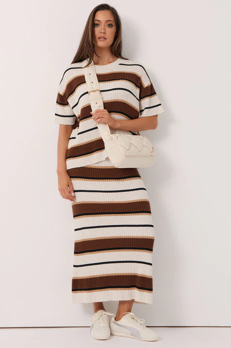 Shani Rib Knit Stripe Short Sleeve Top