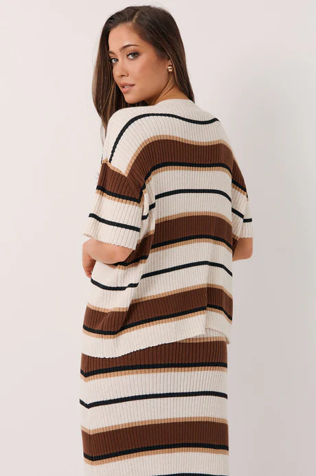 Shani Rib Knit Stripe Short Sleeve Top