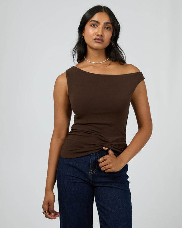 Kylie Off Shoulder Top Brown