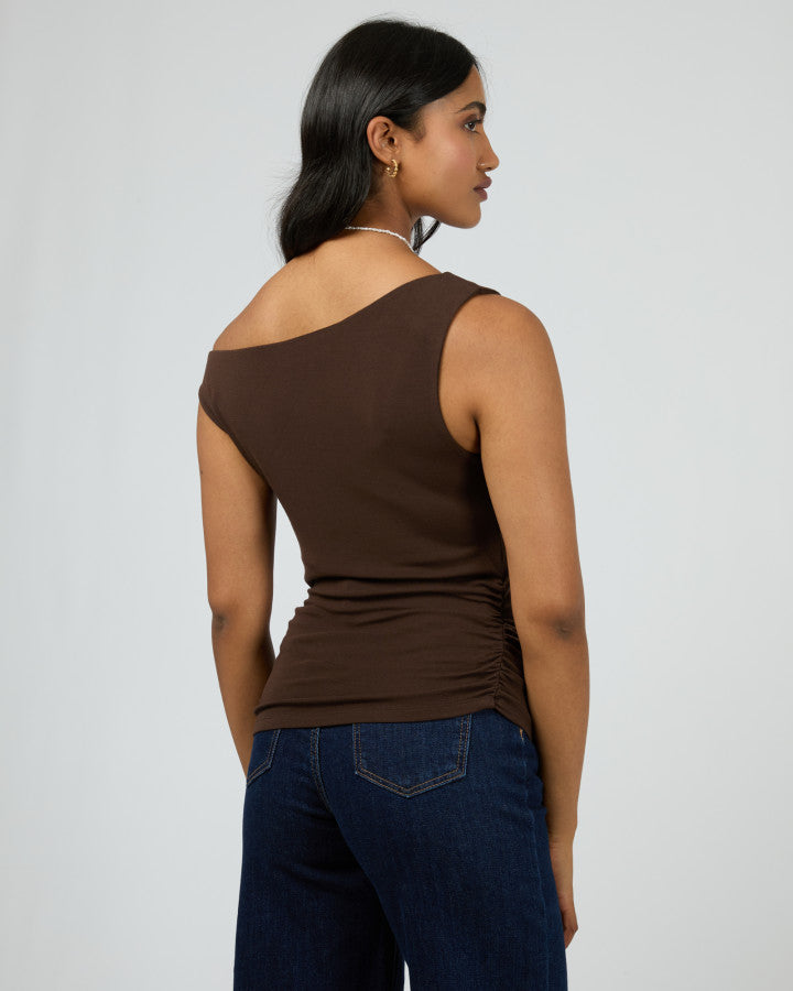 Kylie Off Shoulder Top Brown