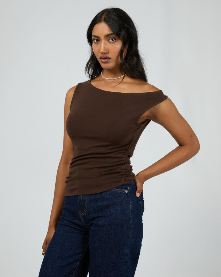 Kylie Off Shoulder Top Brown