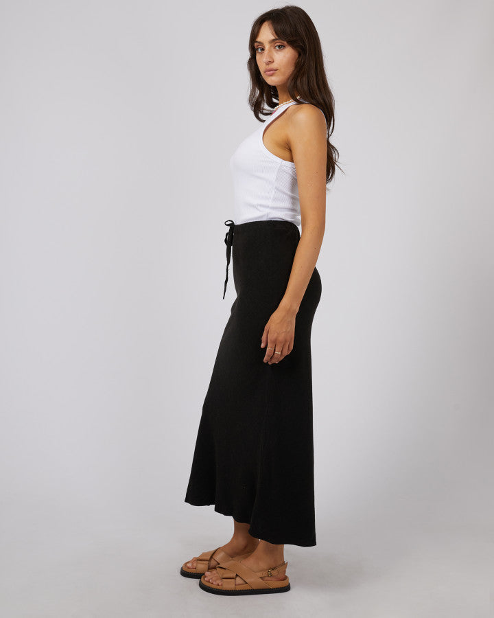 Luxe Linen Maxi Skirt Black