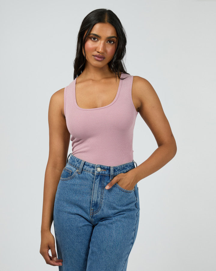 Washed Rib Scoop Neck Tank Quartz