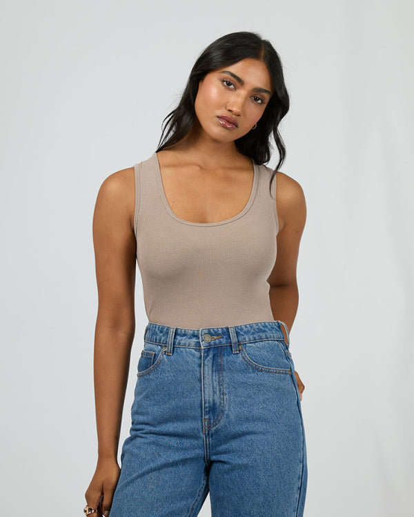 Washed Rib Scoop Neck Tank Stone
