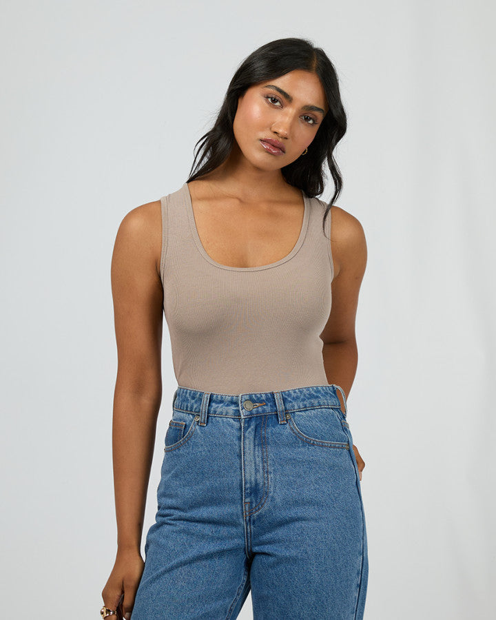 Washed Rib Scoop Neck Tank Stone