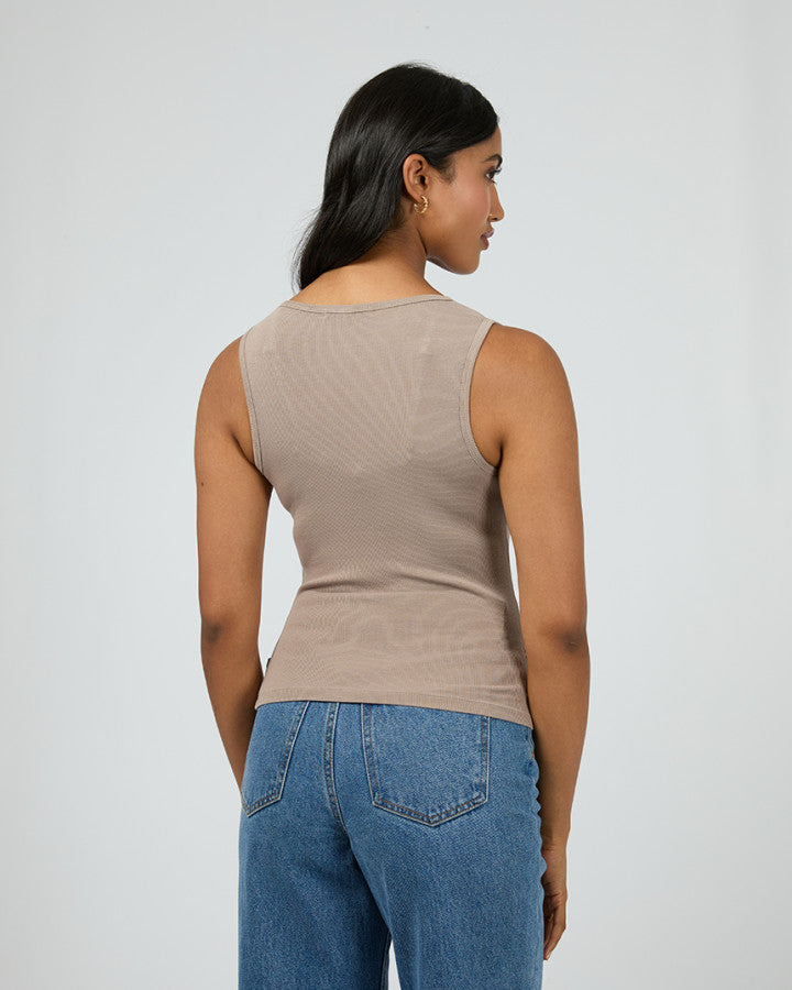 Washed Rib Scoop Neck Tank Stone