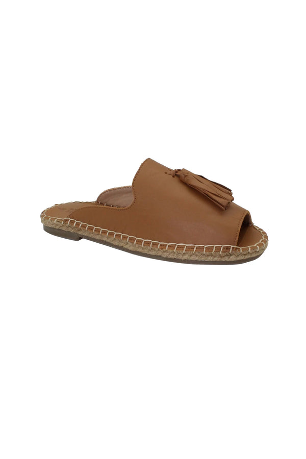 Via Leather Slides Tan